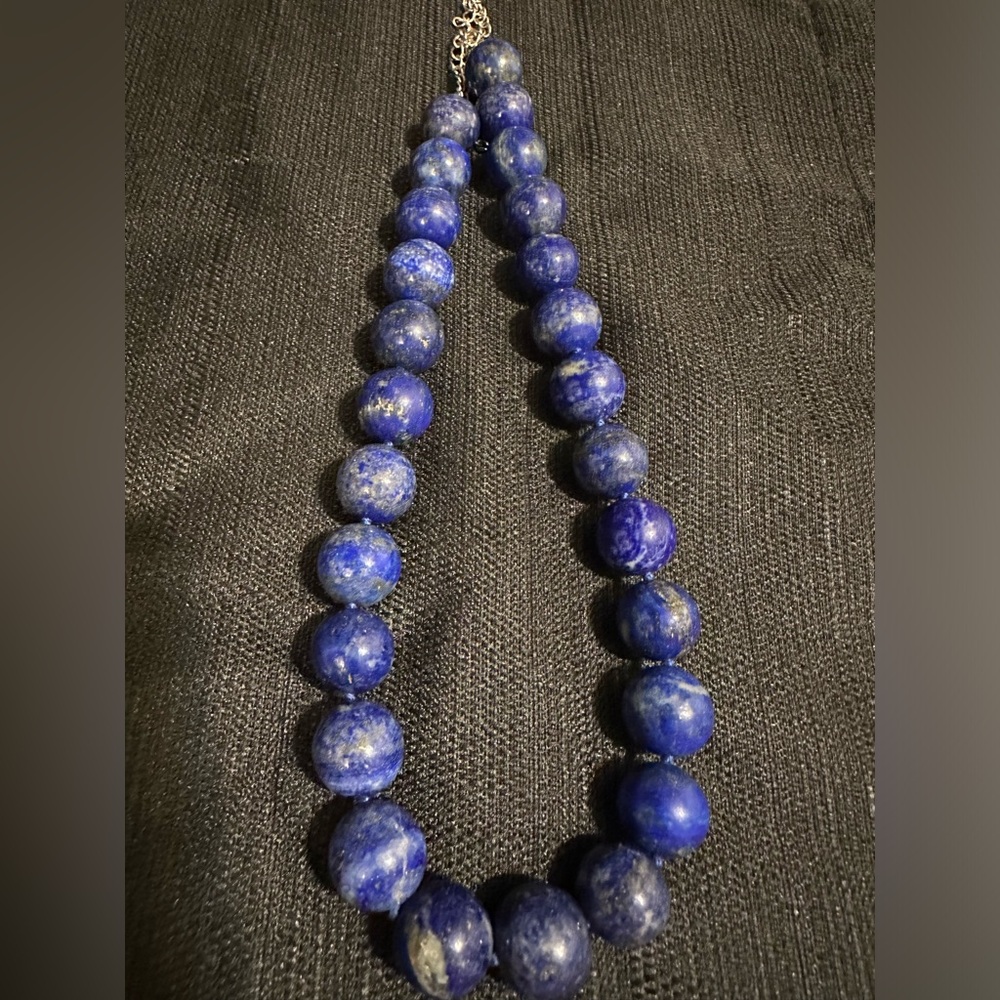 Genuine lapis lazuli max 20” necklace 12mm stones blue knots 925 silver